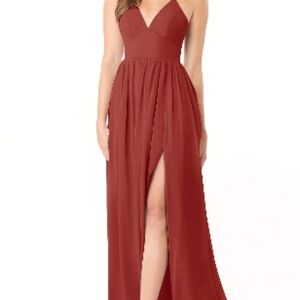AZAZIE AAIDA Terracotta Flowy Bow Chiffon Bridesmaid Dress SIZE A4